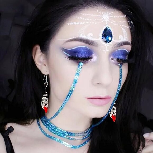 6 Pairs Punk Knife Dagger Drop Dangle Set Gothic Acrylic Printed Knife Earring‎ - Picture 6 of 6